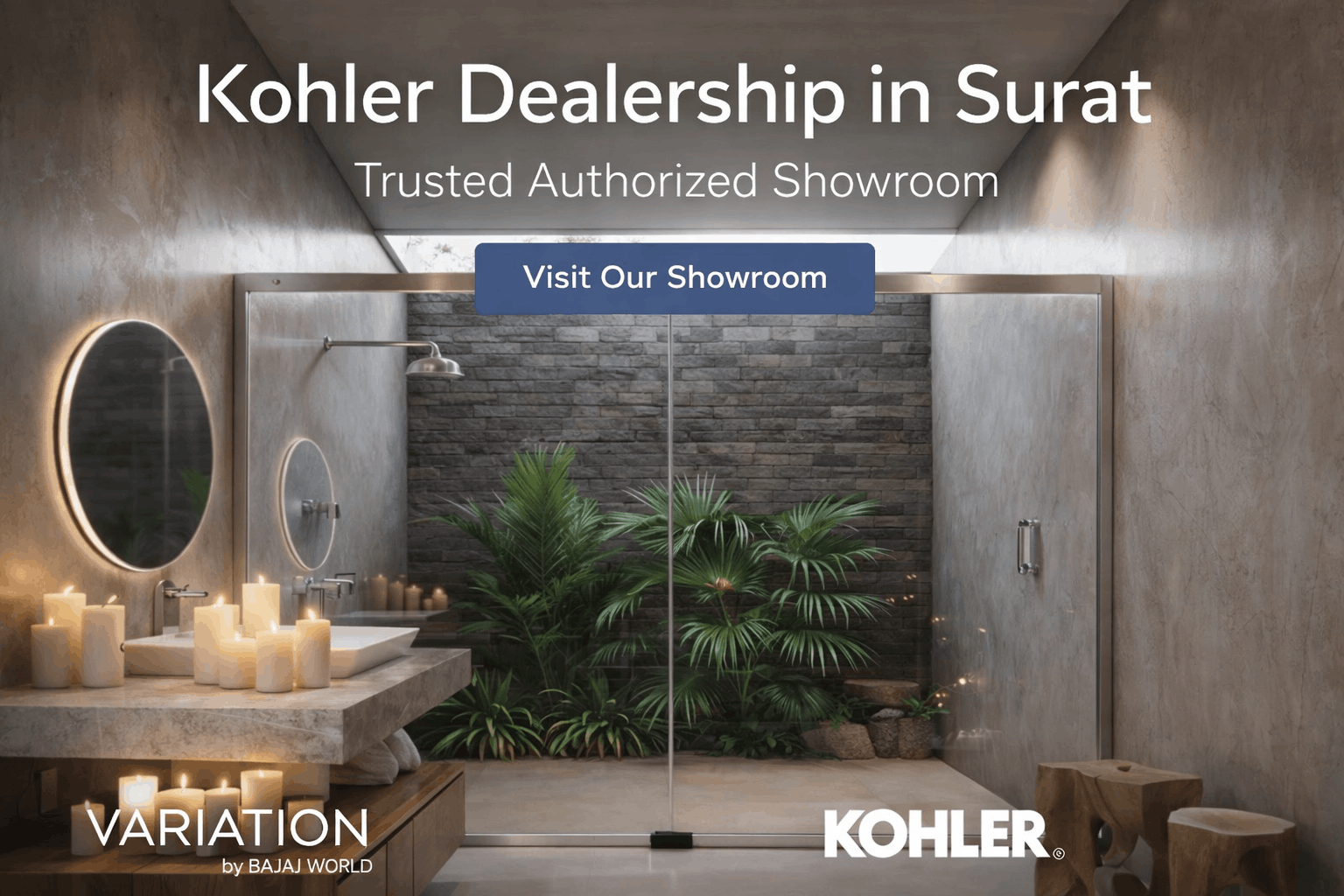 Kohler Dealership in Surat showroom showcasing premium shower enclosure at Variation by Bajaj World